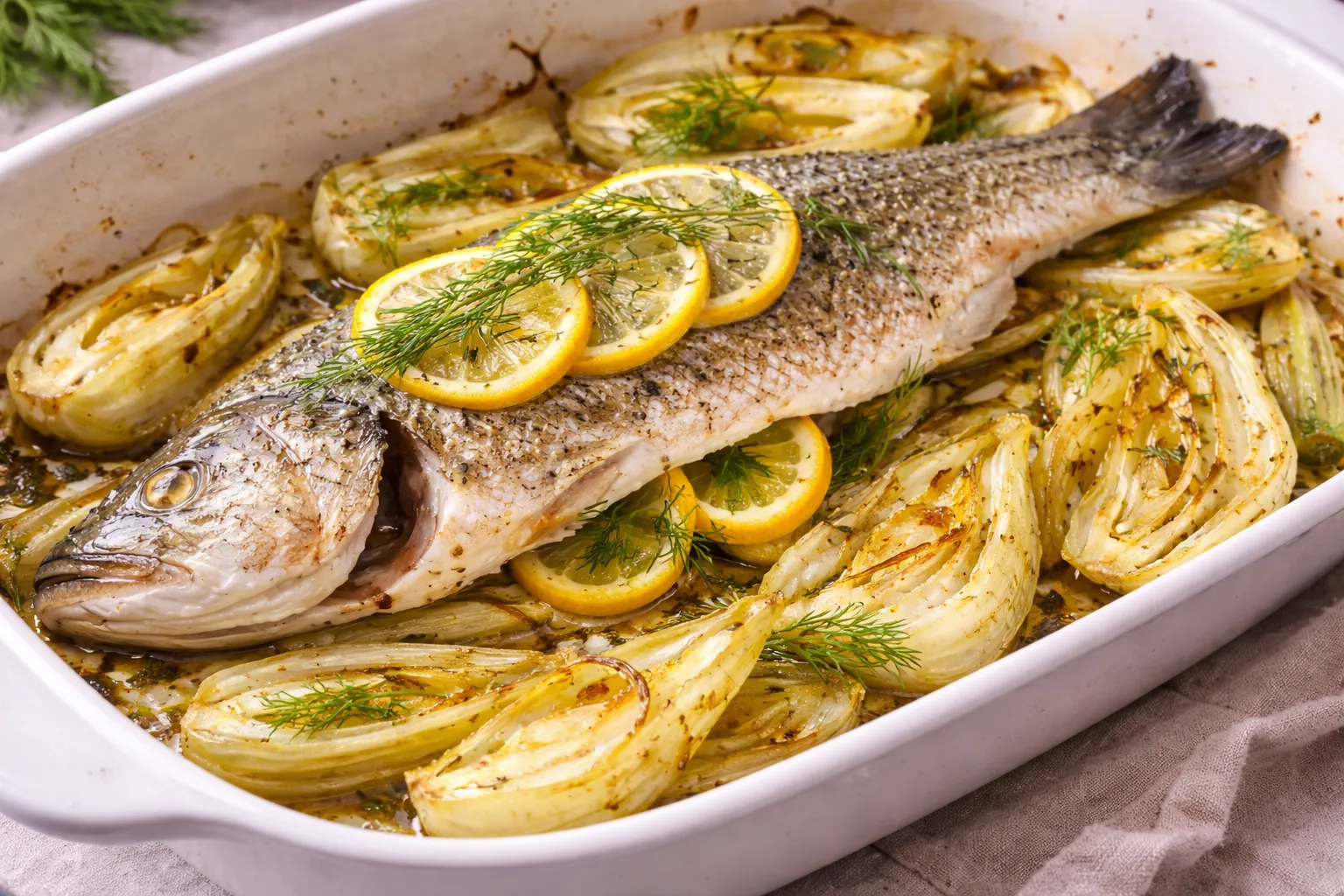 Bar rôti au fenouil