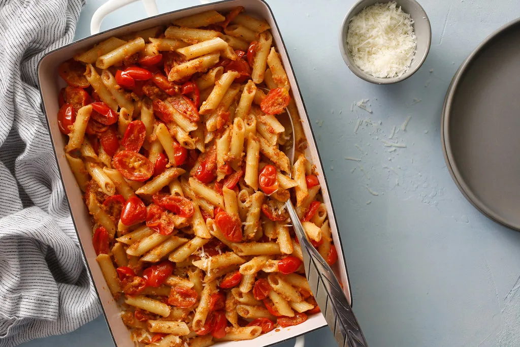 Penne aux tomates cerises rôties