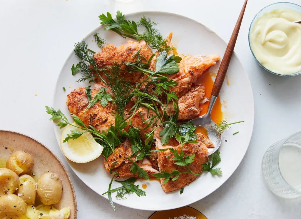 Saumon au beurre noisette avec citron et harissa